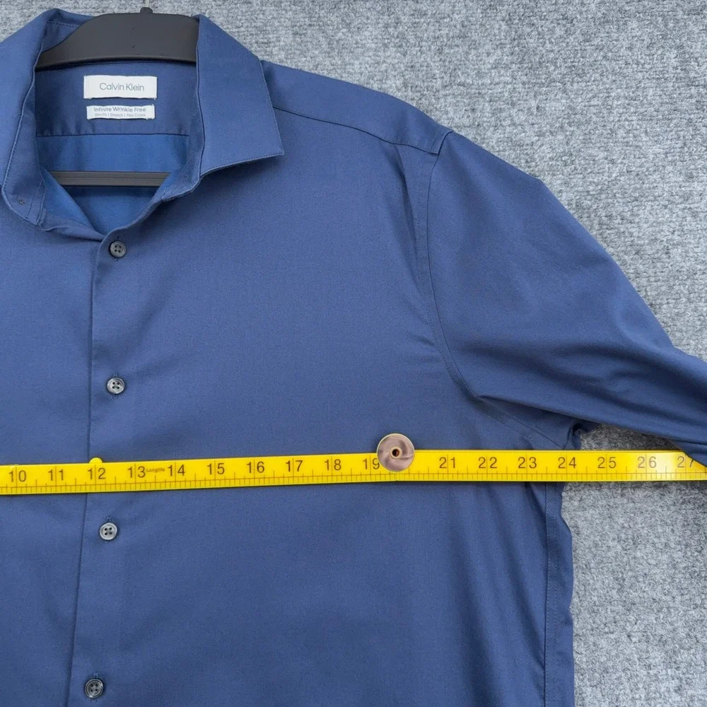 Calvin Klein Infinite‎ Wrinkle Free Men XL Cotton Elastane Blue Dress Shirt